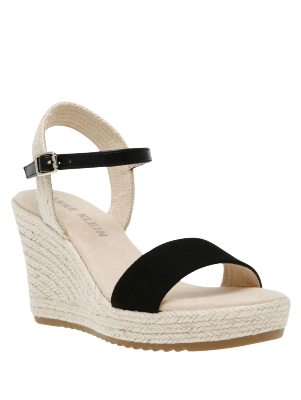 NIB Anne Klein Ankle Strap Platform Wedges Size 10 Jute Wella Black